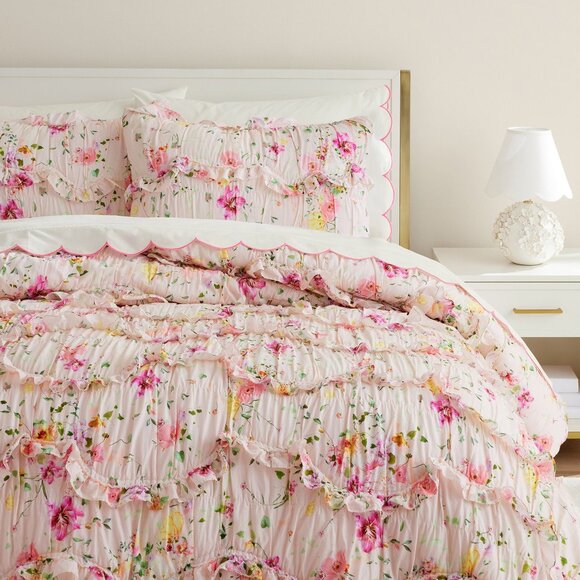 Pottery Barn Monique Lhuillier Jolie Floral Quilt Twin Great Condition - Picture 1 of 5